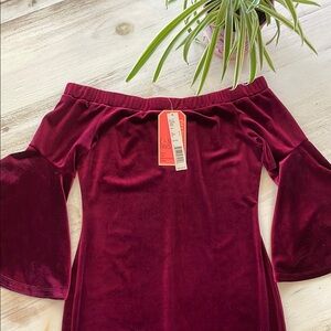 Burgundy Off-Shoulder Velvet Dress